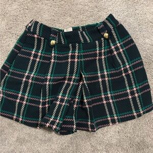 Anthropologie Plaid Black and Green Shorts